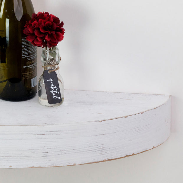Small Round Wood Floating Wall Shelf - White