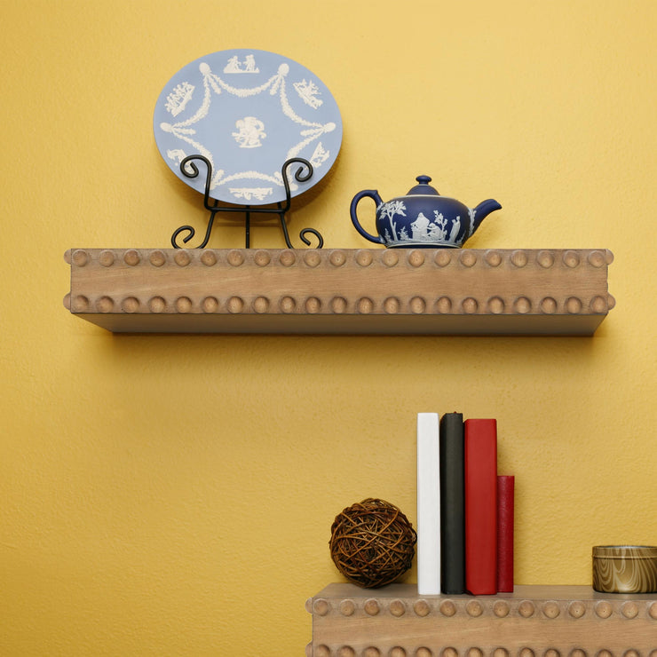 Small Rustic Beaded Wood Floating Wall Shelf - Natural