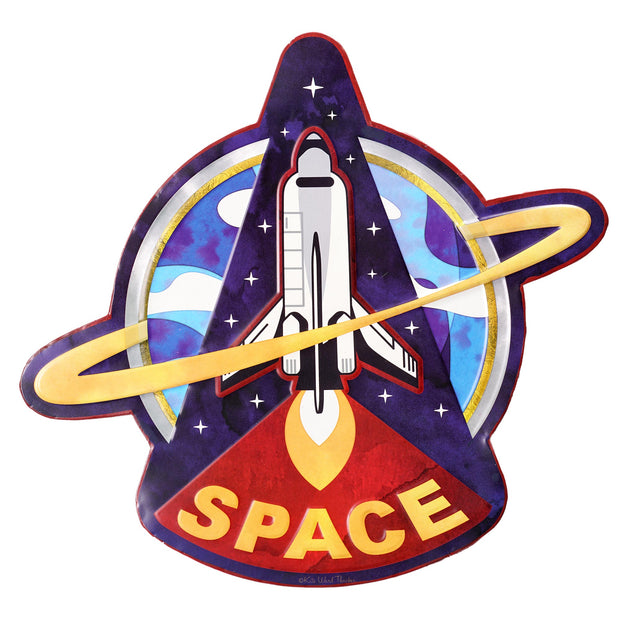 Space Rocket Embossed Shaped Metal Sign