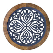 Distressed Wood Framed Round Navy Blue Wall Accent Medallion Art - 16"