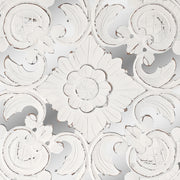 Distressed Reflective Hand-Carved White Floral Wood Wall Medallion 24"