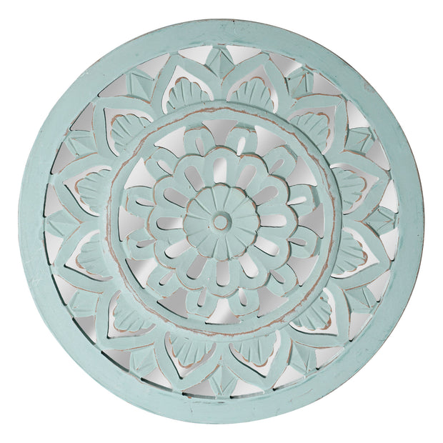 Distressed Reflective Round Green Floral Wood Wall Art Medallion - 16"