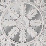 Distressed Reflective Hand-Carved White Wood Wall Accent Medallion 16"