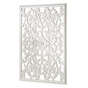 Hand-Carved Distressed White Floral Wood Wall Medallion  - 24" x 36"