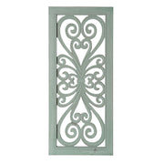 Distressed Hand-Carved Seafoam Green Wood Wall Medallion Panel, 16x36