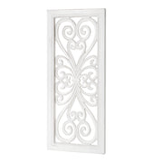 Distressed Hand-Carved White Wood Wall Accent Medallion Panel - 16x36