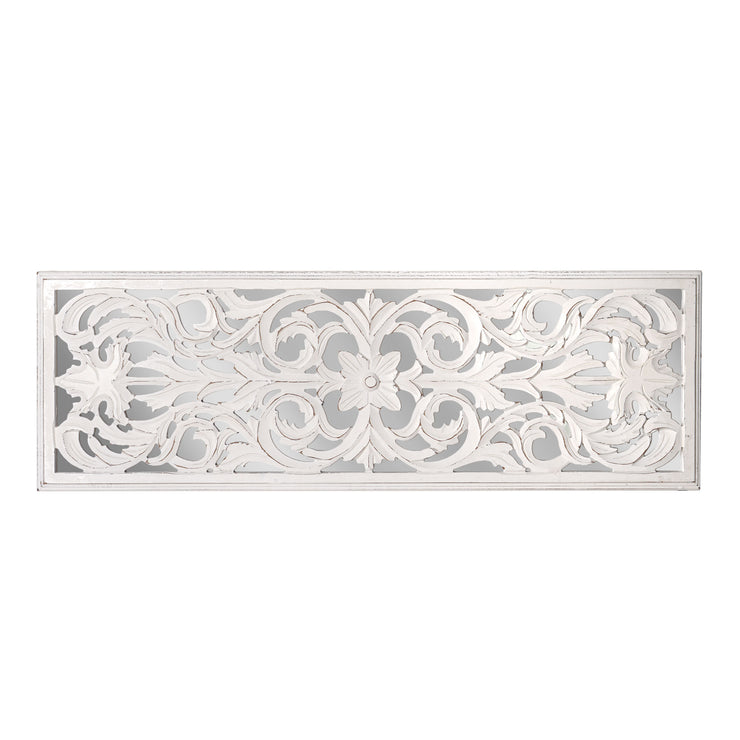 Distressed Reflective White Wood Wall Accent Medallion Panel - 12"x36"