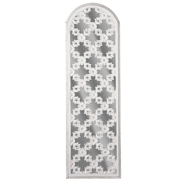 Distressed Reflective Arched White Lattice Wall Medallion - 12" x 36"