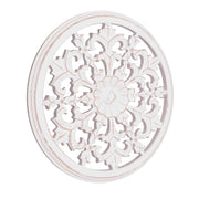 Hand-Carved Floral Latticework Circle Wood Wall Medallion - White (16")