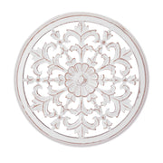 Hand-Carved Floral Latticework Circle Wood Wall Medallion - White (16")