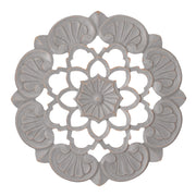 Traditional Hand-Carved India Wood Medallion, Small - Grey (16")