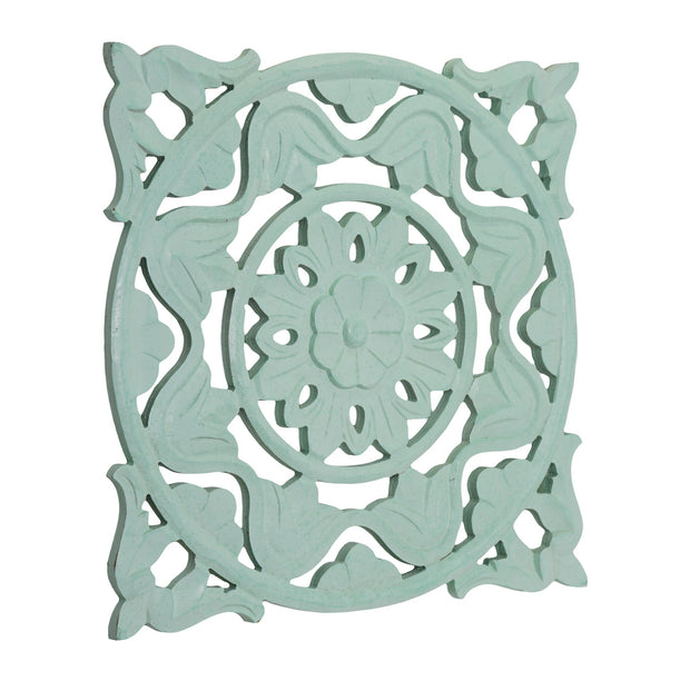 Traditional Indian Floral Wood Wall Medallion - Light Green (24")