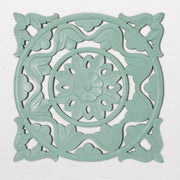 Traditional Indian Floral Wood Wall Medallion - Light Green (24")