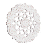 Traditional Hand-Carved India Wood Medallion, Large - White (24")