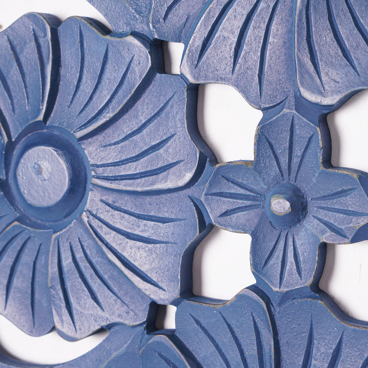 Floral Motif Wood Wall Accent Medallion - Dark Blue (24")