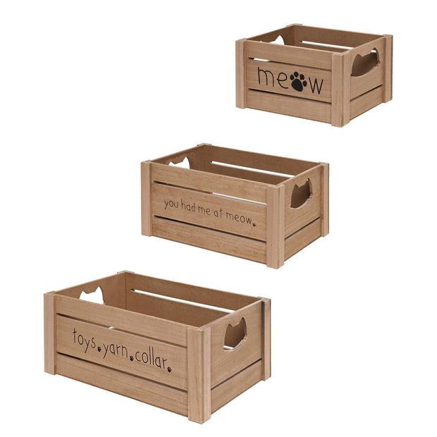 Addie Joy Cat-Themed Decorative Wood Crate Set of 3