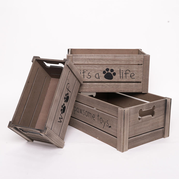 Addie Joy Dog-Themed Decorative Wood Crate Set of 3
