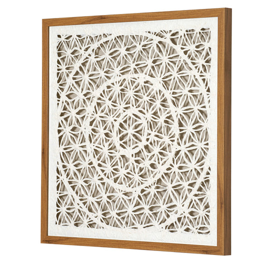 Handmade Framed Natural Rice Paper and Linen Wall Decor, Cream - 23.5"x23.5"