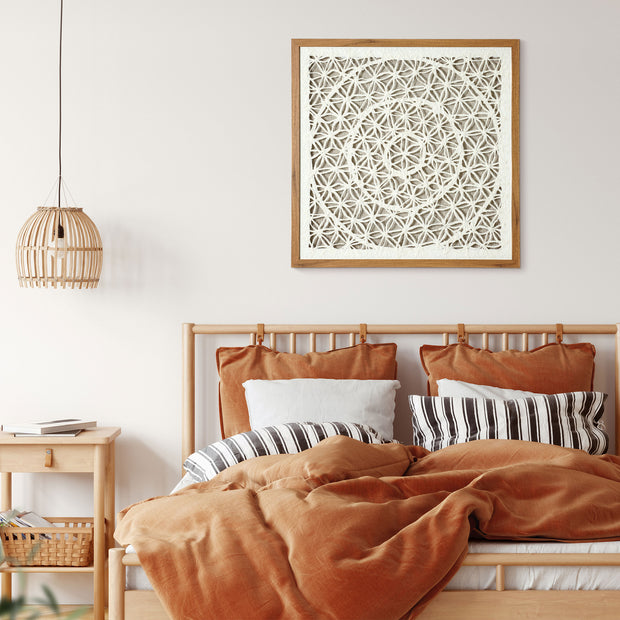 Handmade Framed Natural Rice Paper and Linen Wall Decor, Cream - 23.5"x23.5"