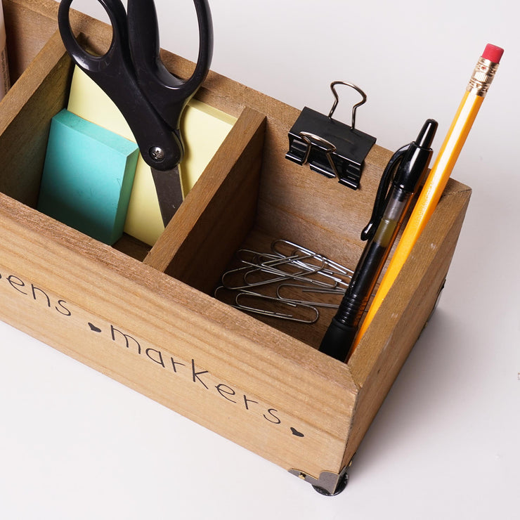 Addie Joy Pens, Pencils, Markers Rectangle 3-Opening Desk Organizer - Wood Wash