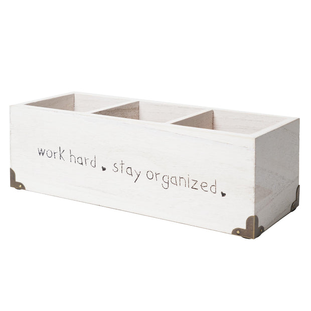 Addie Joy Work Hard Stay Organized Rectangle 3-Opening Desk Organizer - White Wash