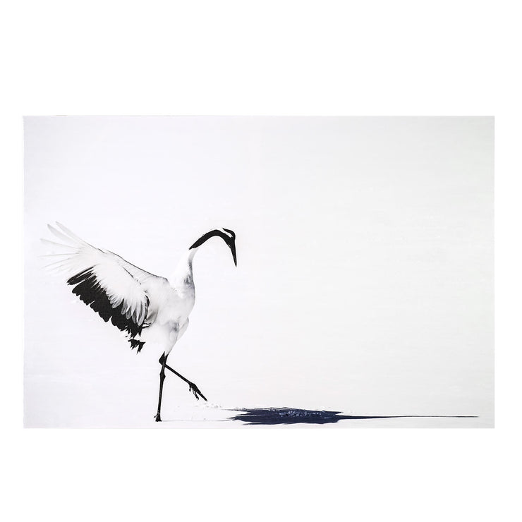White Crane Bird Shadow Glossy Lacquer Canvas Wall Art Print - 36"x24"
