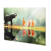 Elephant and Monks Walking Meditation Glossy Canvas Art Print, 36"x24"