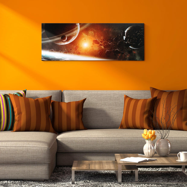Solar System Glossy Lacquer Canvas Wall Art Print Panel - 48" x 18"