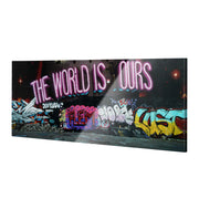 The World is Ours Graffiti Glossy Canvas Wall Art Print - 48" x 18"