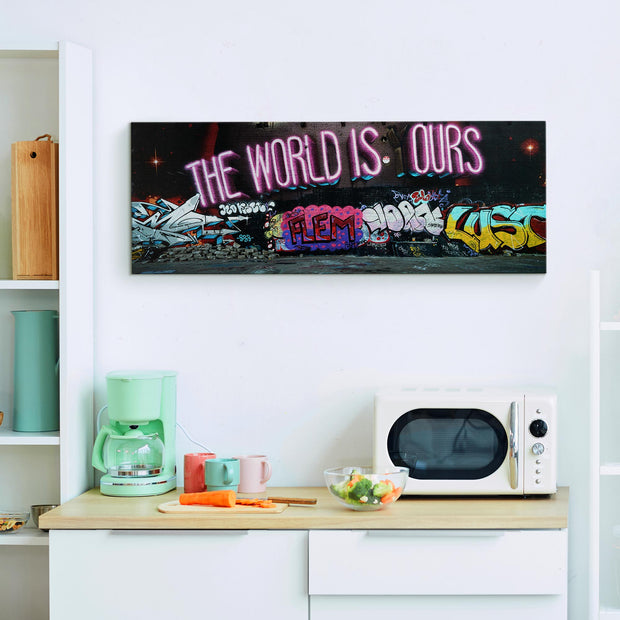 The World is Ours Graffiti Glossy Canvas Wall Art Print - 48" x 18"