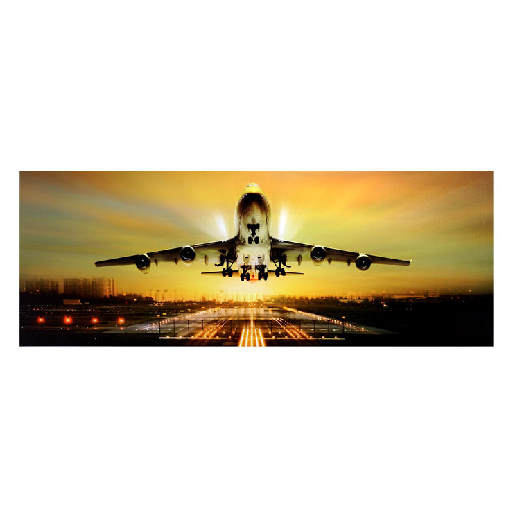 Airplane Take Off Glossy Lacquer Canvas Wall Art Print Panel - 48"x18"