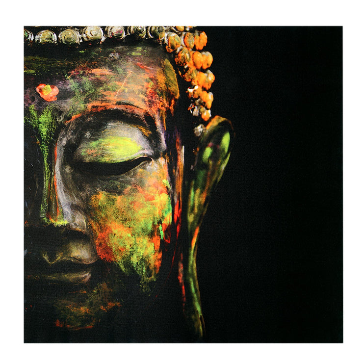 Colorful Buddha Face Glossy Lacquer Canvas Wall Art Print - 30" x 30"