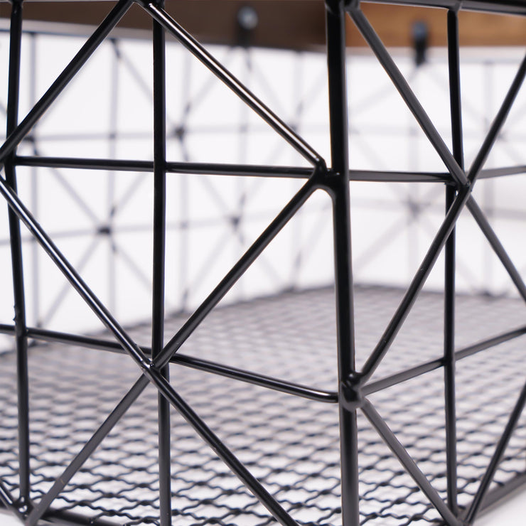 Contemporary Black and Walnut Metal and Wood Storage Basket Set of 3