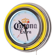 Corona Retro Round Neon Wall Analog Clock with Pull Chain - 14.5"