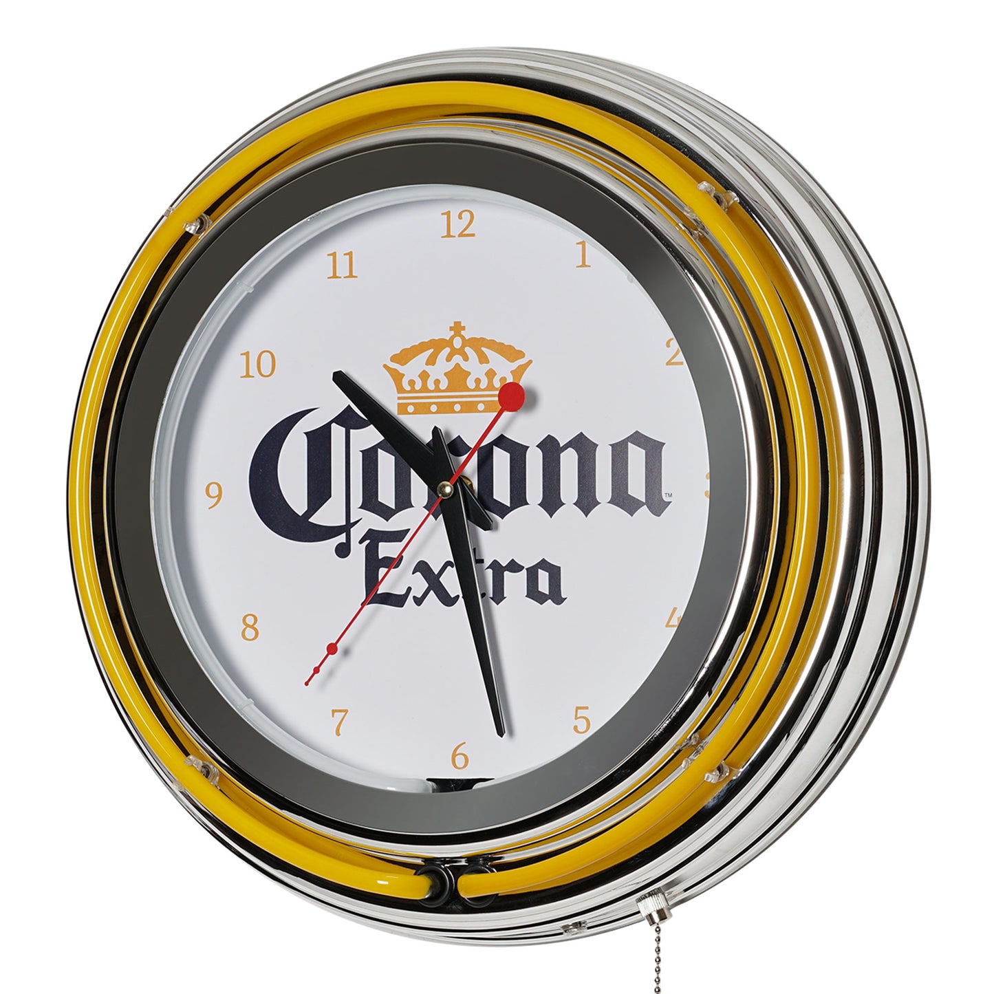 Corona Retro Round Neon Wall Analog Clock with Pull Chain - 14.5"