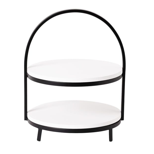 2-Tier White Wood Metal Storage Display Tray - 13.5"