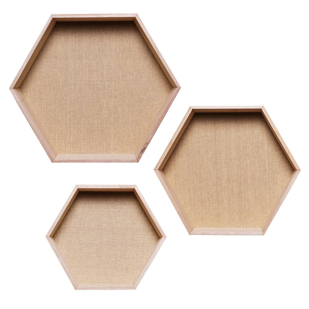 Honeycomb Floating 3-Piece Wood Wall Shelves Set - Natural