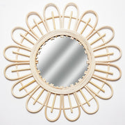 Boho Sunburst Rattan Decorative Wall Mirror, Natural - 19.5"