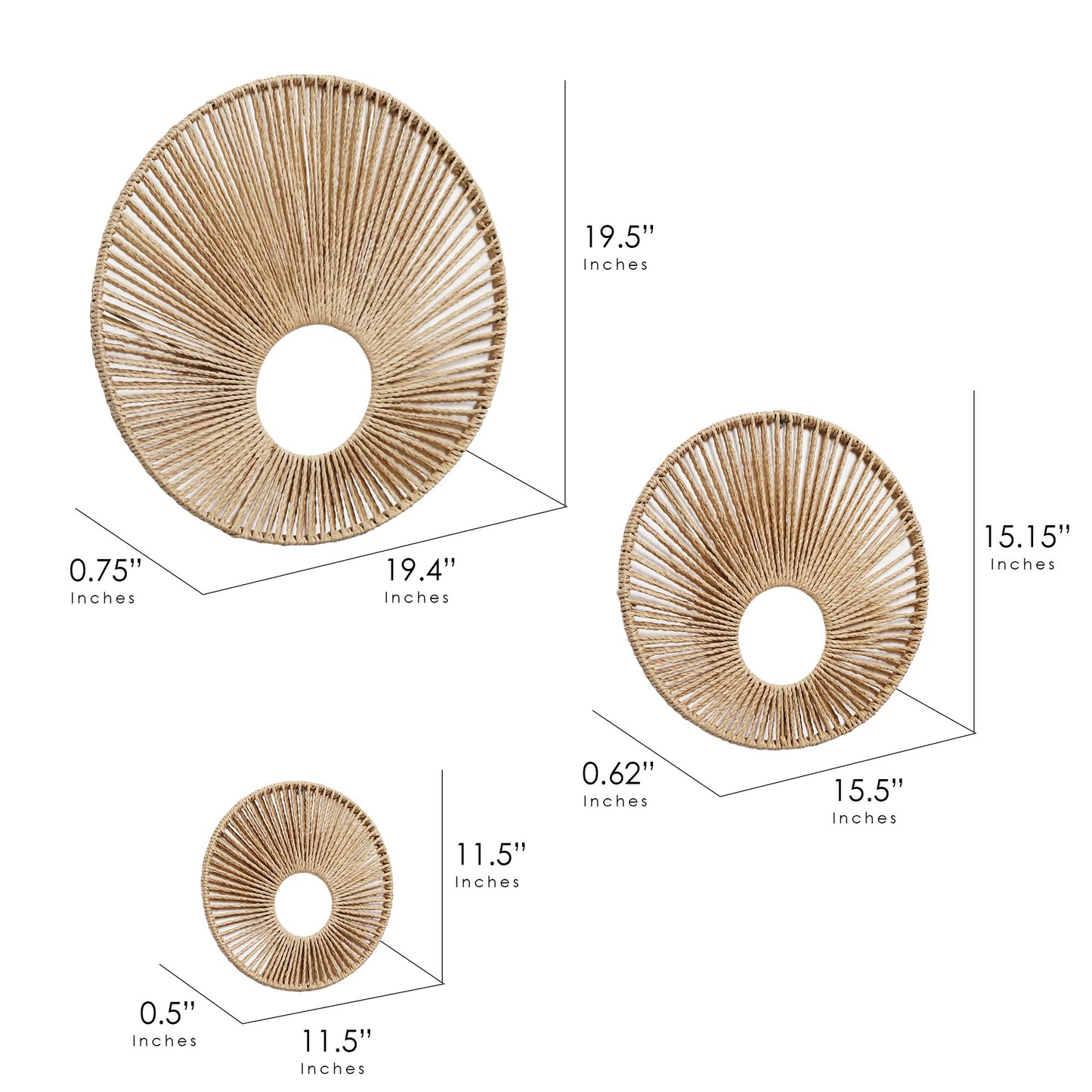 Woven Paper Rope Wall Decor Set of 3 - Natural