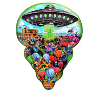 Roswell Alien Fest UFO Embossed Shaped Metal Sign