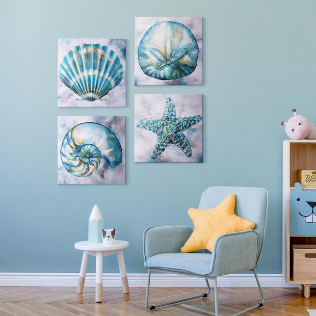 Coastal Beach Seashells Starfish Canvas Art - 20" x 20"
