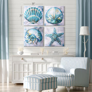 Coastal Beach Seashells Starfish Canvas Art - 20" x 20"