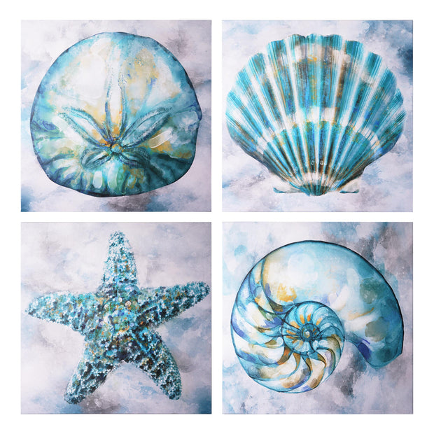 Coastal Beach Seashells Starfish Canvas Art - 20" x 20"