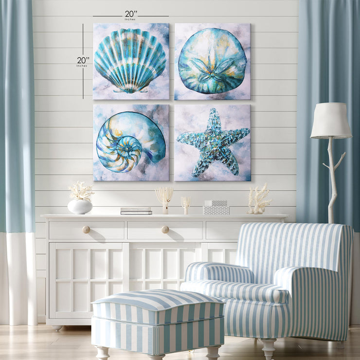 Coastal Beach Seashells Starfish Canvas Art - 24" x 24"