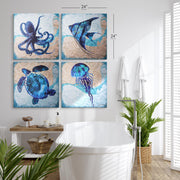 Beach Dark Blue Ocean Animal Angelfish Sea Turtle Octopus Jellyfish Canvas Art - 16" x 16"