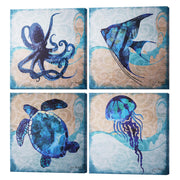 Beach Dark Blue Ocean Animal Angelfish Sea Turtle Octopus Jellyfish Canvas Art - 24" x 24"