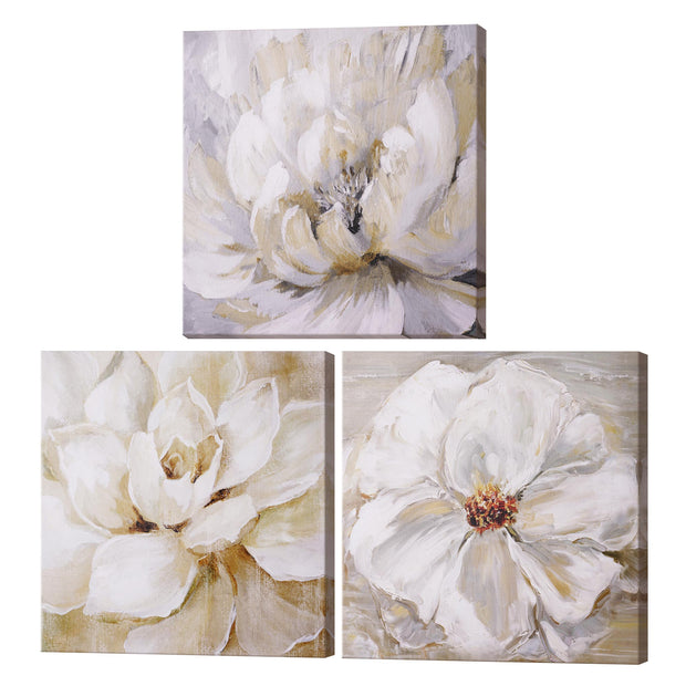 White Floral Canvas Wall Art Print Set of 3 - 24" x 24"
