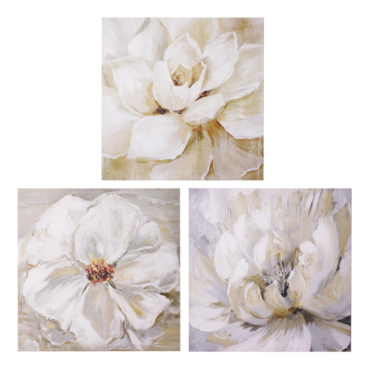 White Floral Canvas Wall Art Print Set of 3 - 24" x 24"