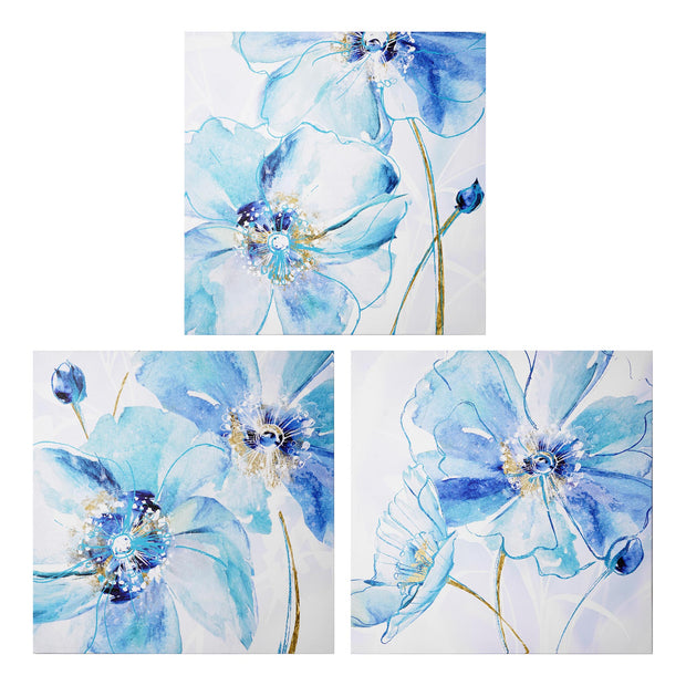 Blue Spring Poppy Canvas Wall Art Print Set of 3 - 16" x 16"