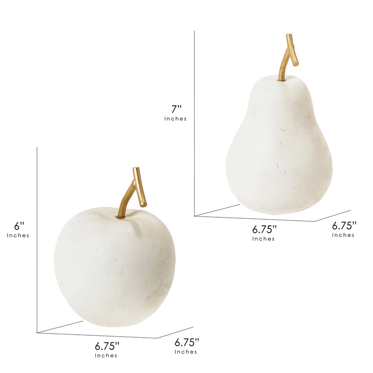 Cream White Resin Apple And Pear Fruit Tabletop Decor, Set Of 2